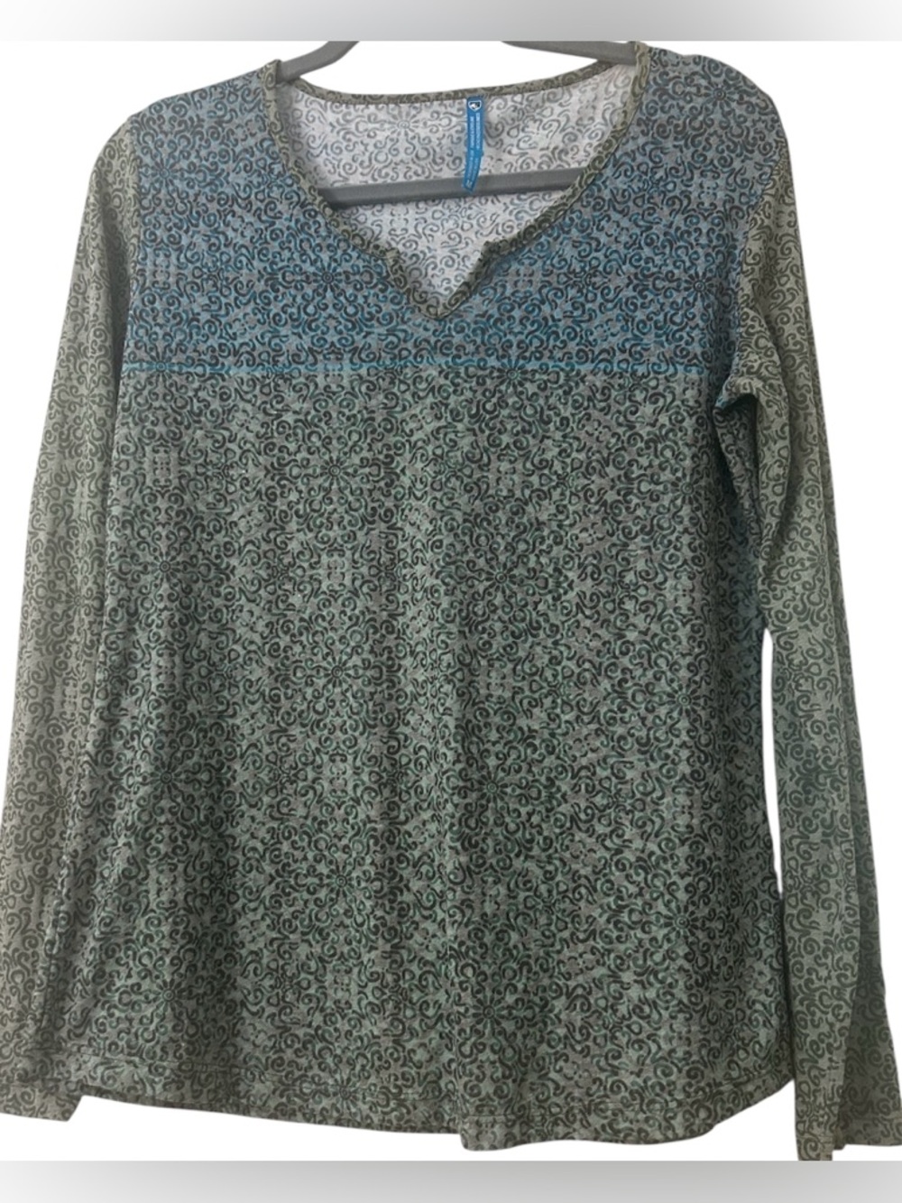 Kuhl Basel Burnout Blue and  Sage V Neck Top